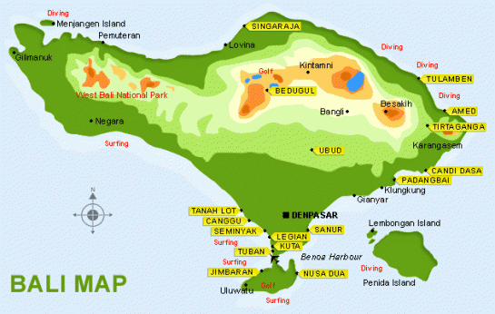 Bali sziget térkép - Bali map
